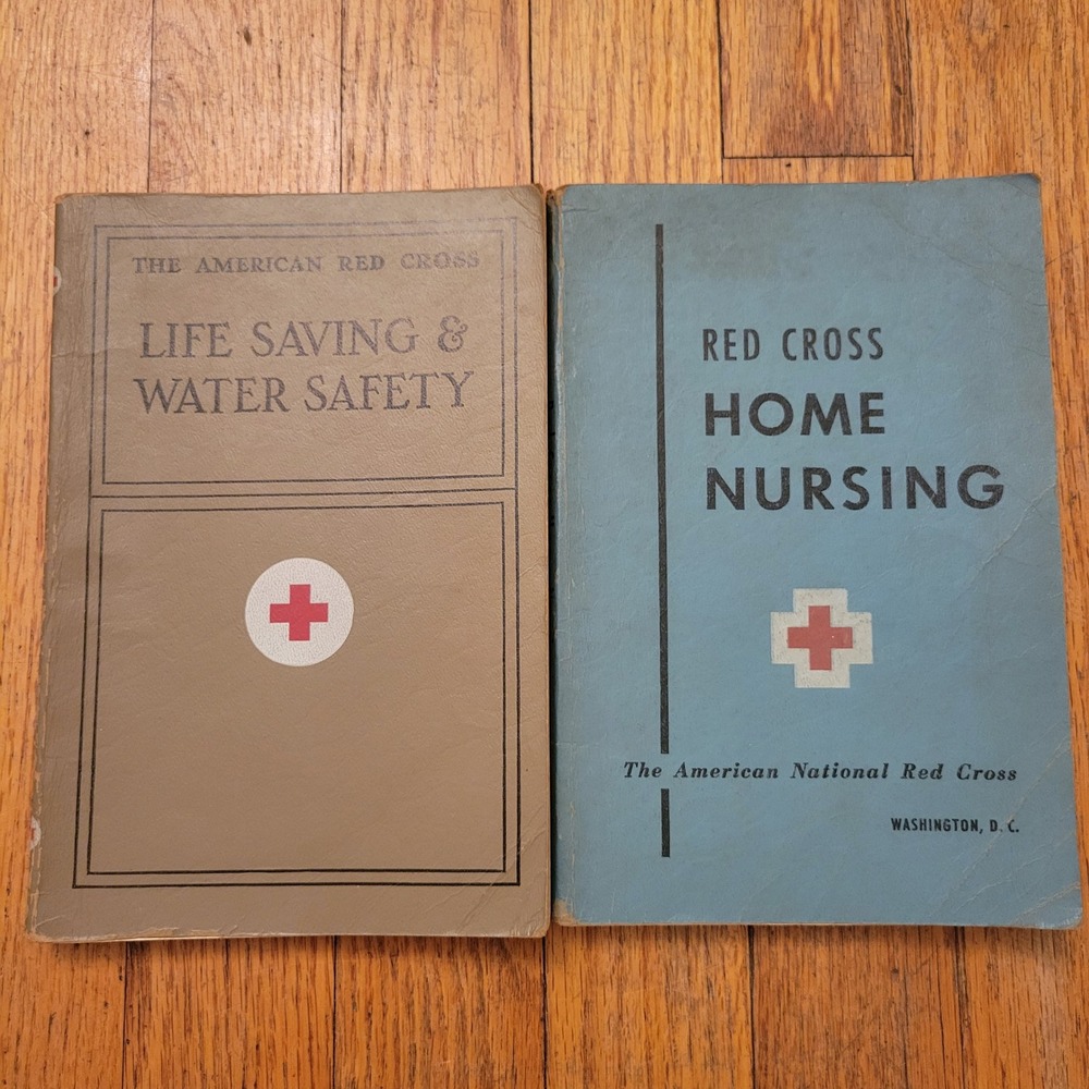 American Red Cross 1951 Textbooks Home Nursing Life Saving Water Safety Vintage